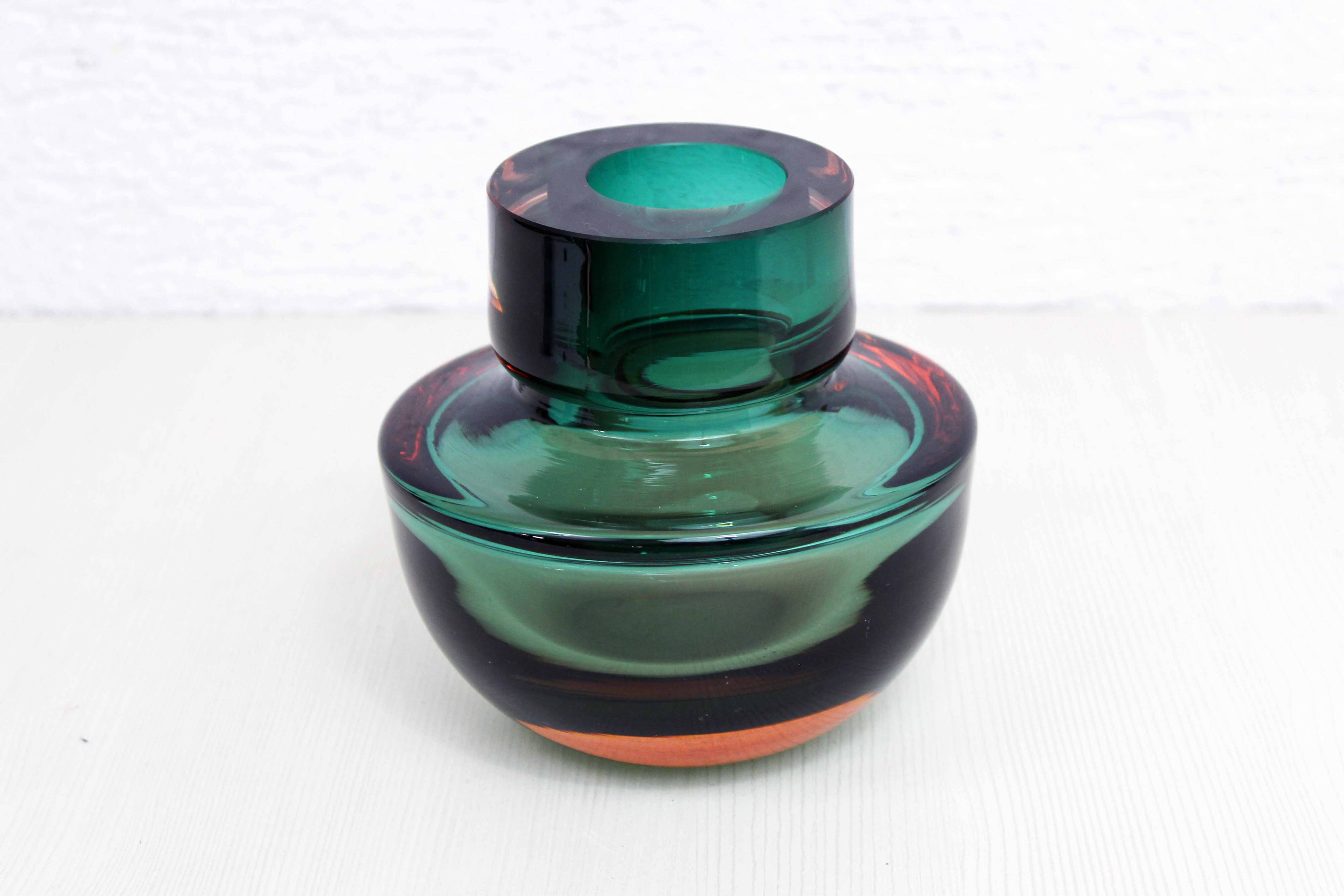 Sommerso vase in green Murano glass 1970