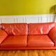 3-seater canapé in tawny leather, Ascot model by Roche Bobois.