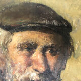 Oil on canvas portrait of an old man with a pipe
