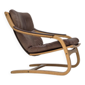 1970s, Swedish design by Åke Fribytter, armchair, leather, bentwood.
