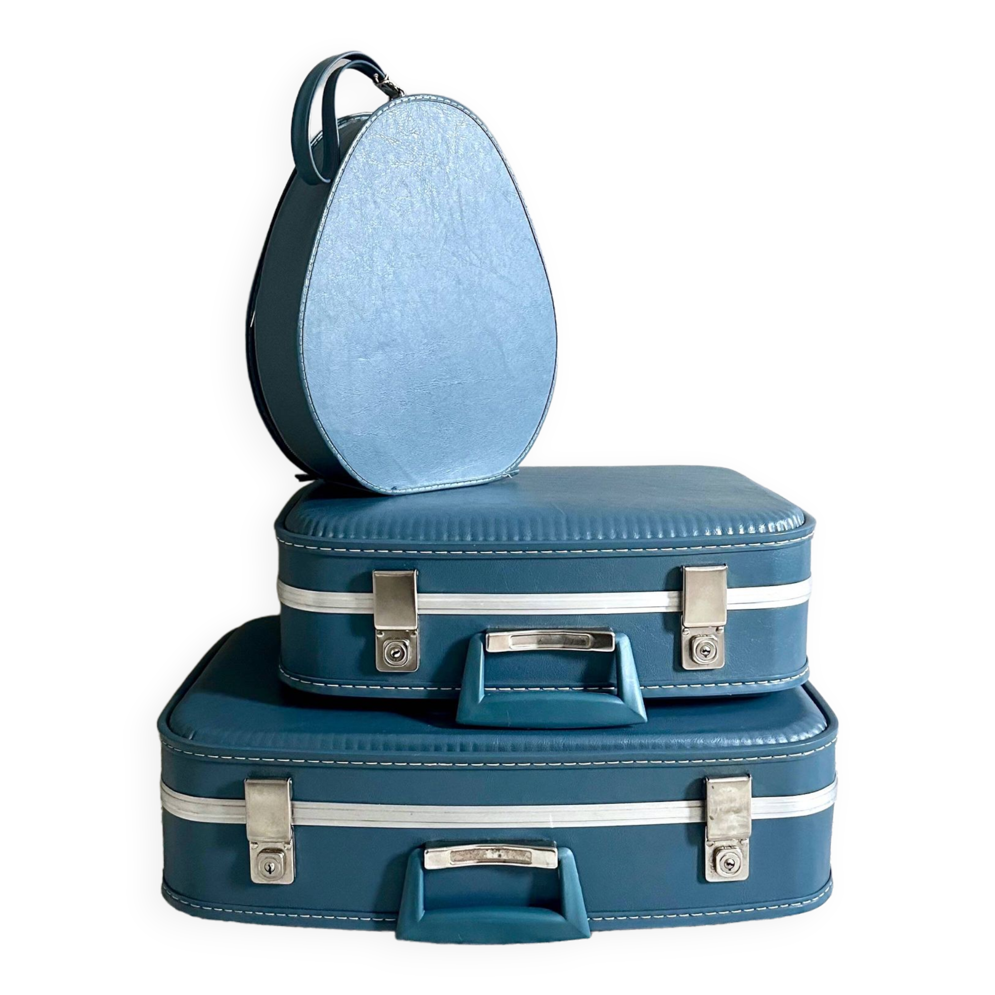 Vintage suitcase set Air France stewardess, cosmetic case, hard shell suitcase, hat box