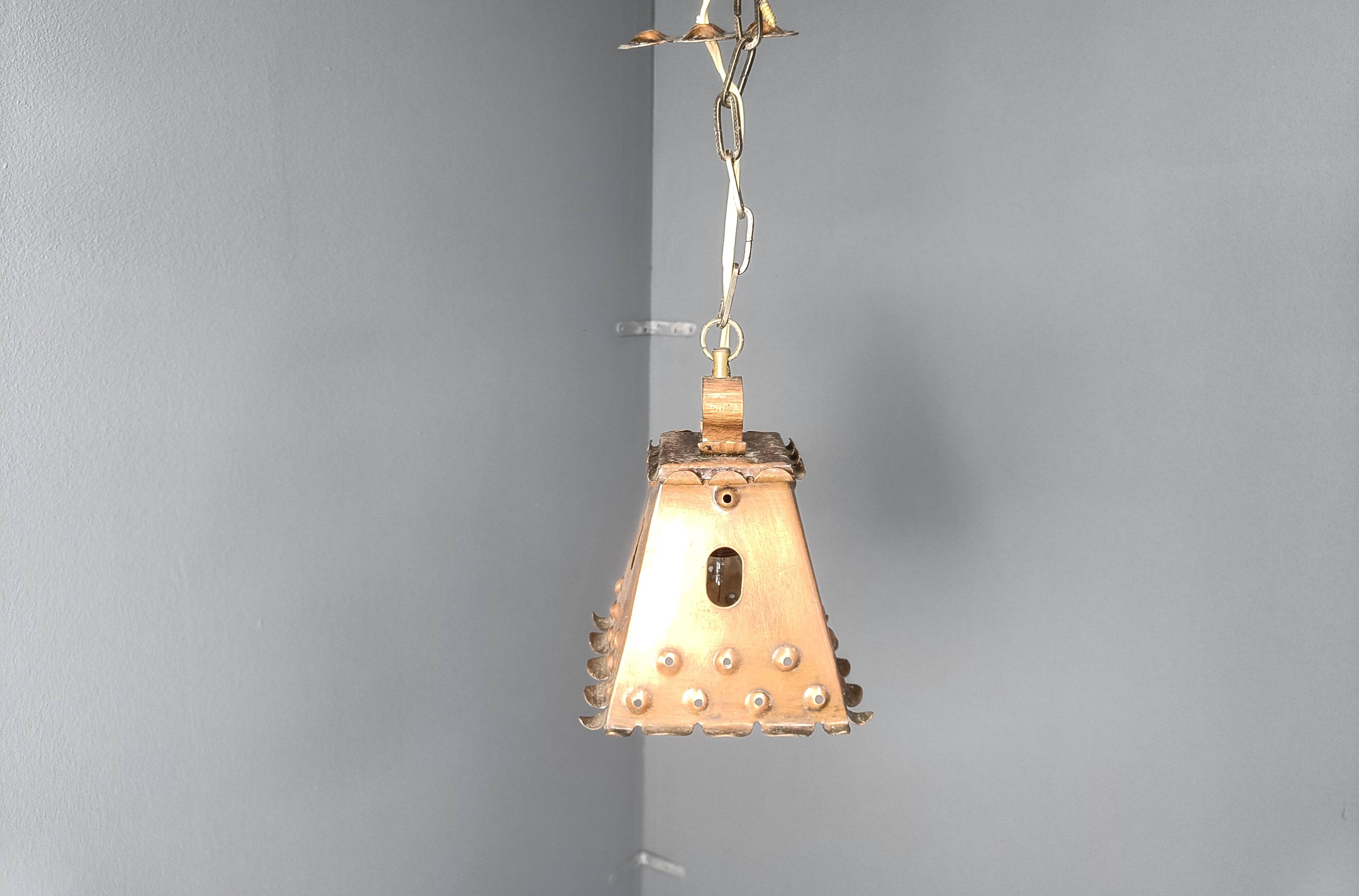 Brutalist copper pendant light, 1970s