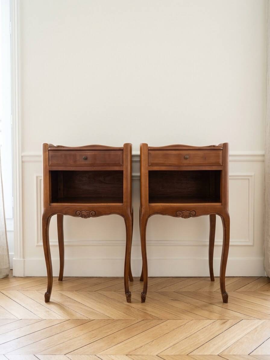 Pair of Louis XV style bedside tables in solid wood.