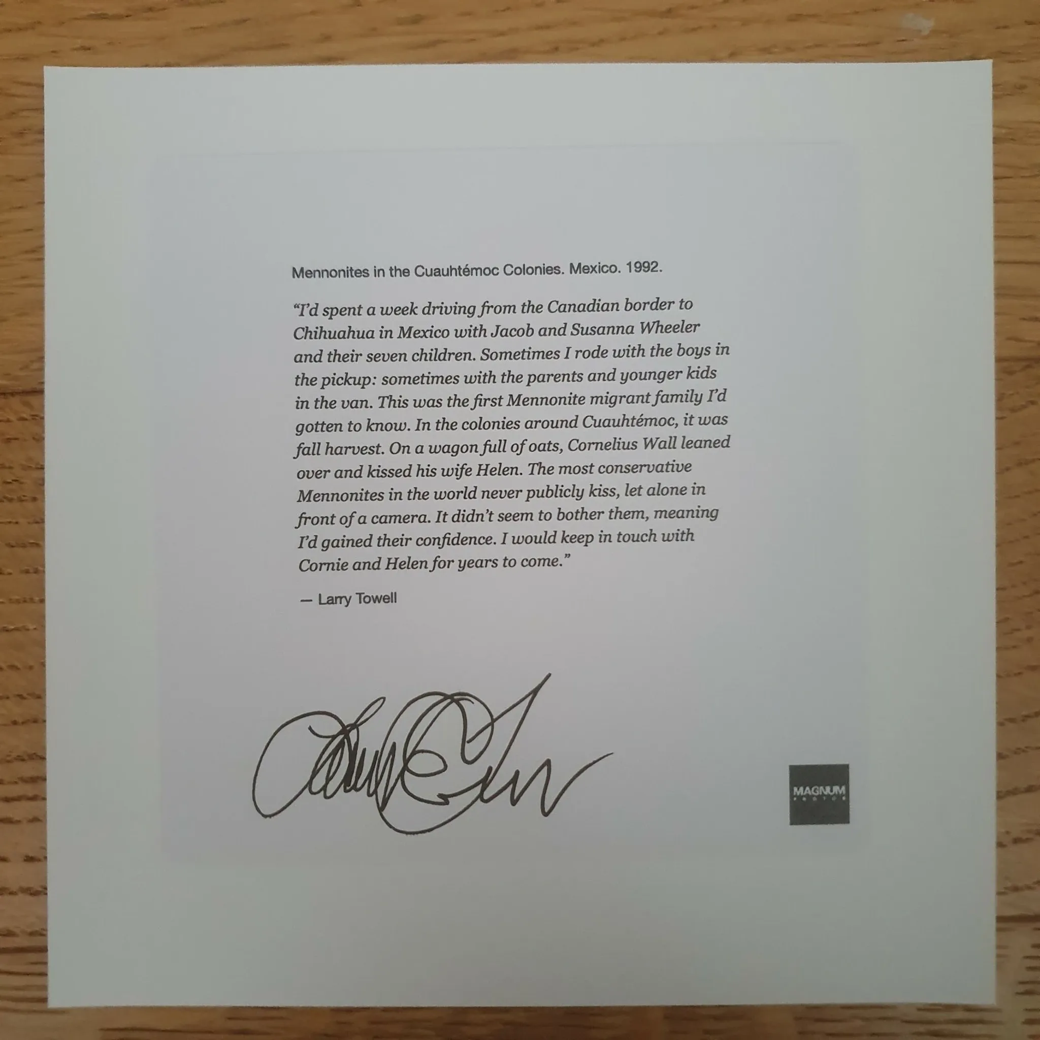 LARRY TOWELL - SIGNED PHOTO - MAGNUM SQUARE PRINT - LIMITED EDITION