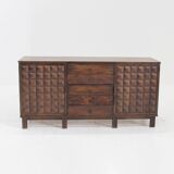 Brutalist Spanish carved sideboard credenza