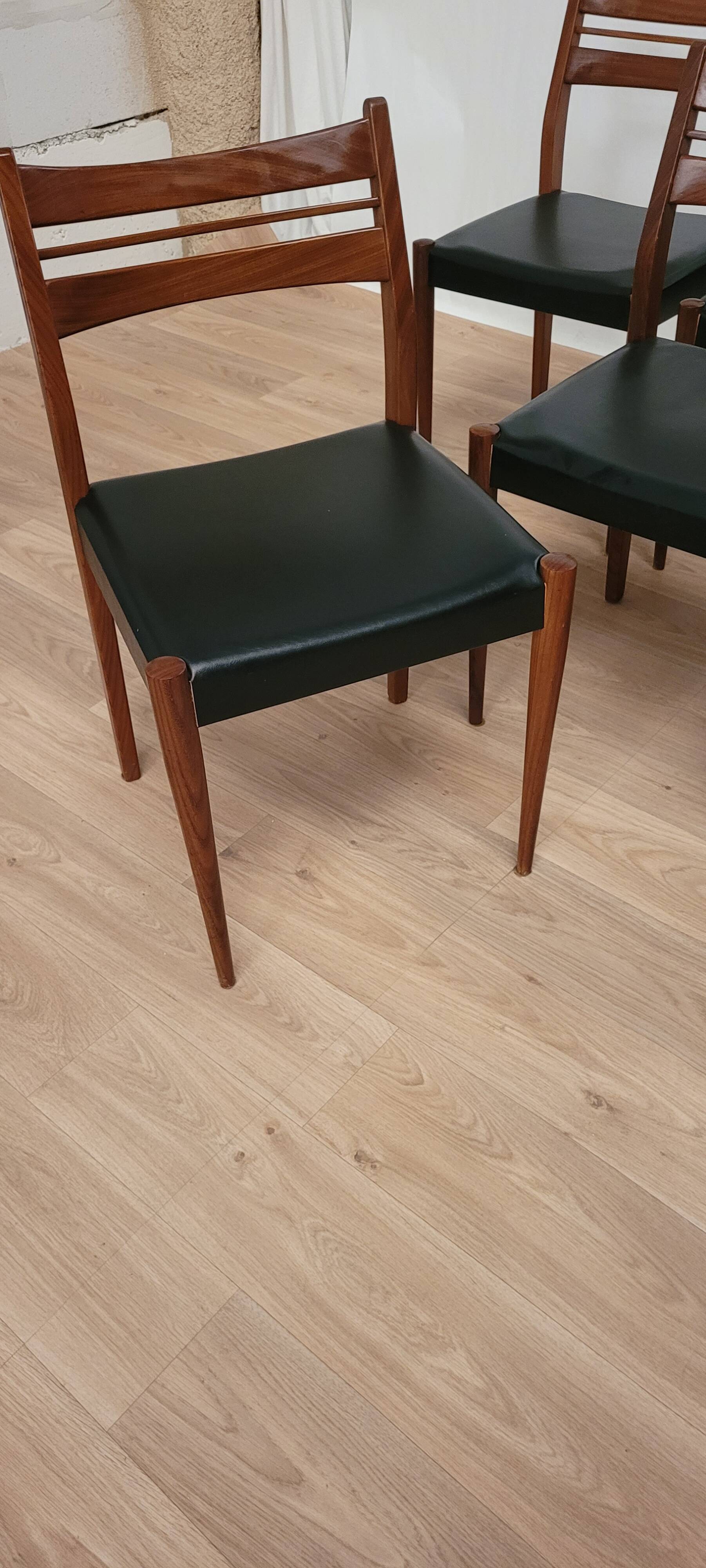 6 Vintage Scandinavian Chairs Teak and Faux Leather 1960 Denmark