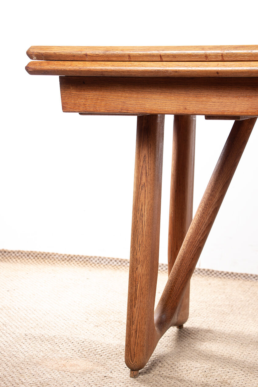 Large extendable dining table, 320 cm, in oak, Guillerme and Chambron.