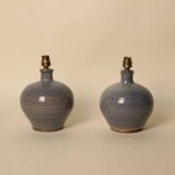 Pair of blue-glazed stoneware lamps