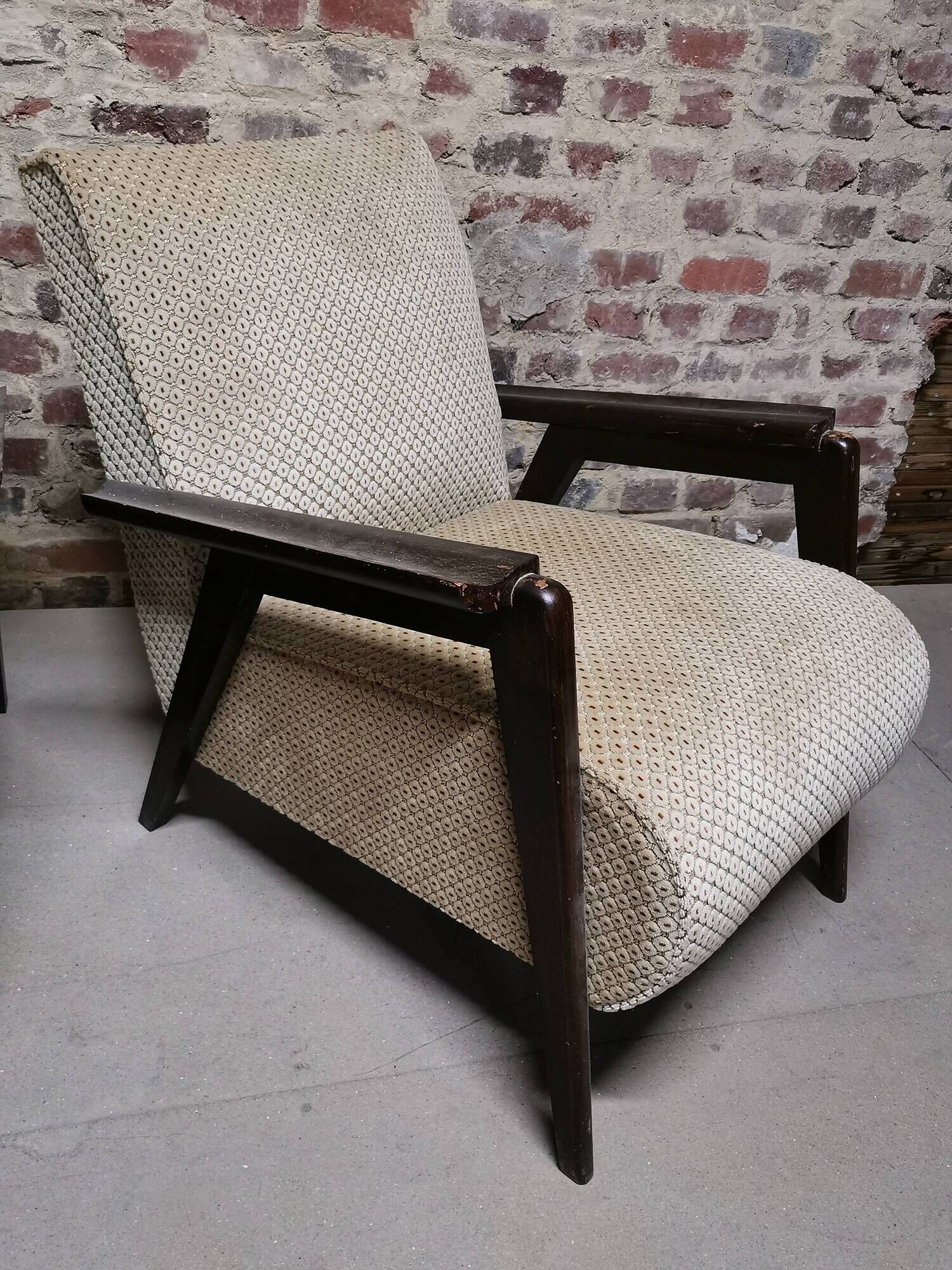 Paire de Fauteuils club / Chauffeuse vintage 50's , pieds compas
