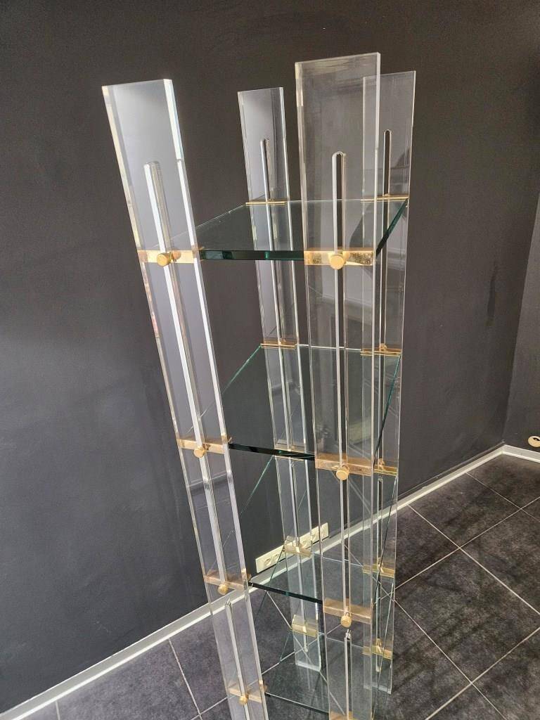 Designer shelf 70 in plexi glass and brass