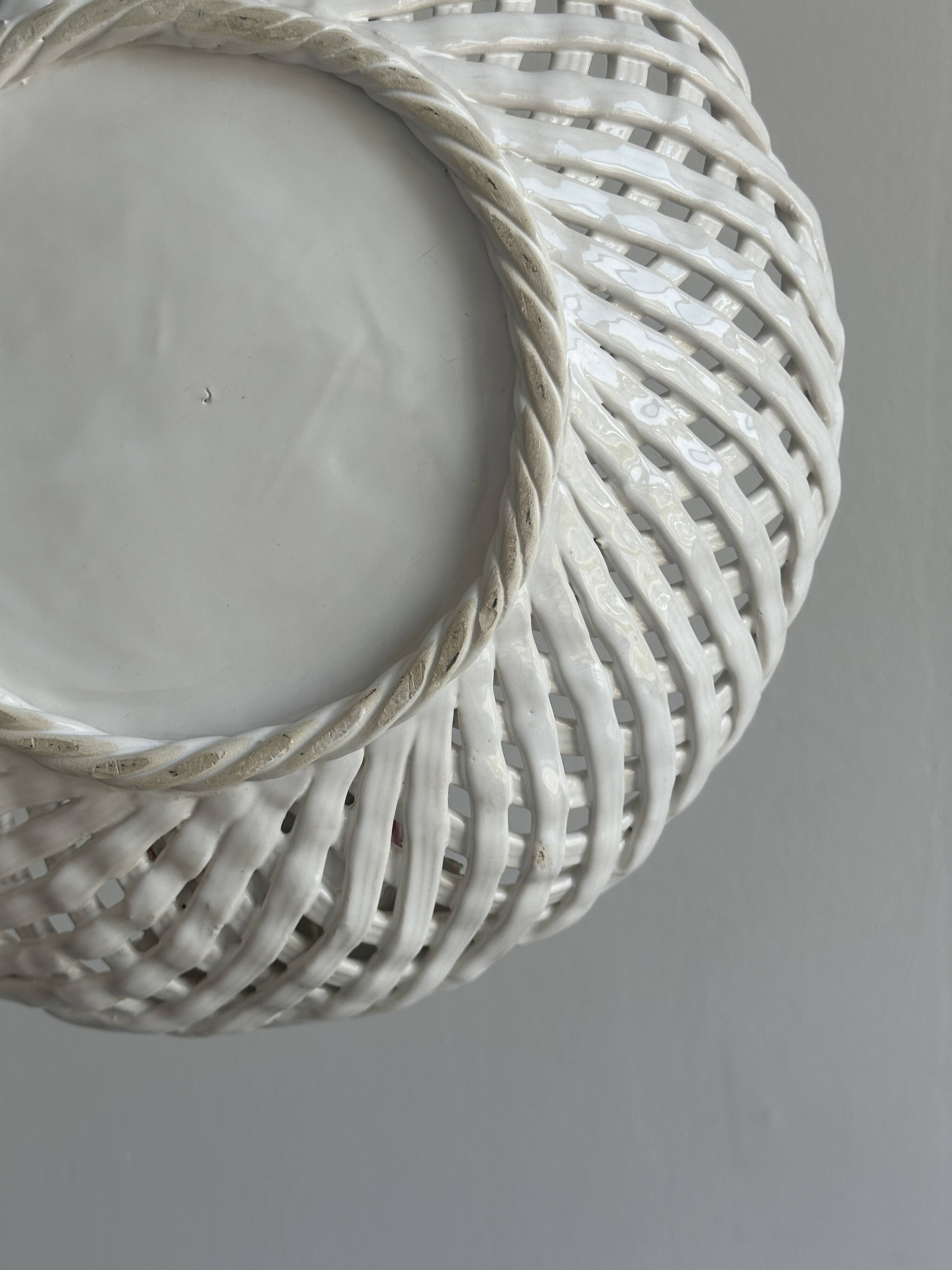Large white twisted ceramic basket