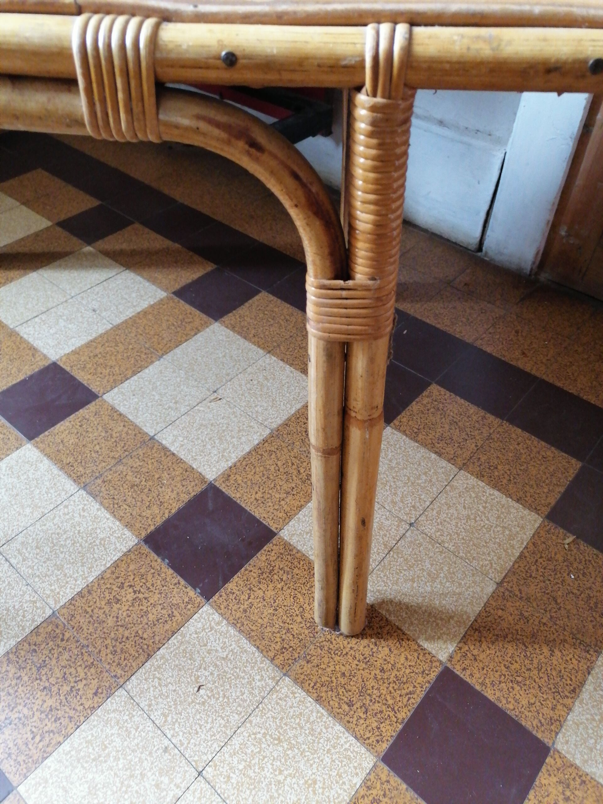 Coffee table bamboo rattan ceramic decollee 1960 70