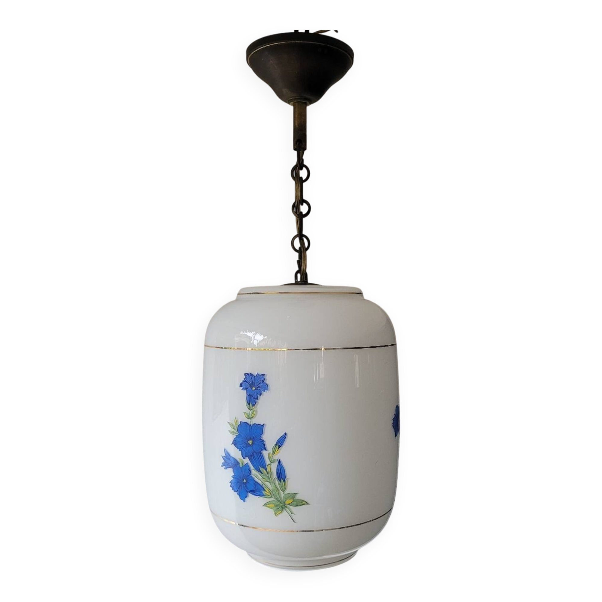 Opaline pendant light with blue decor – 1950/60