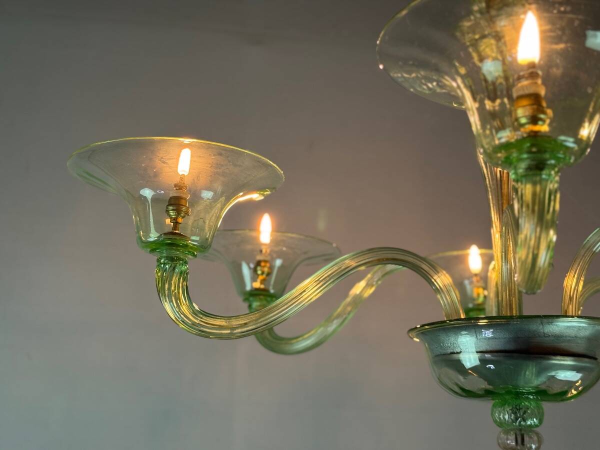 Green Murano glass Venetian chandelier, circa 1940