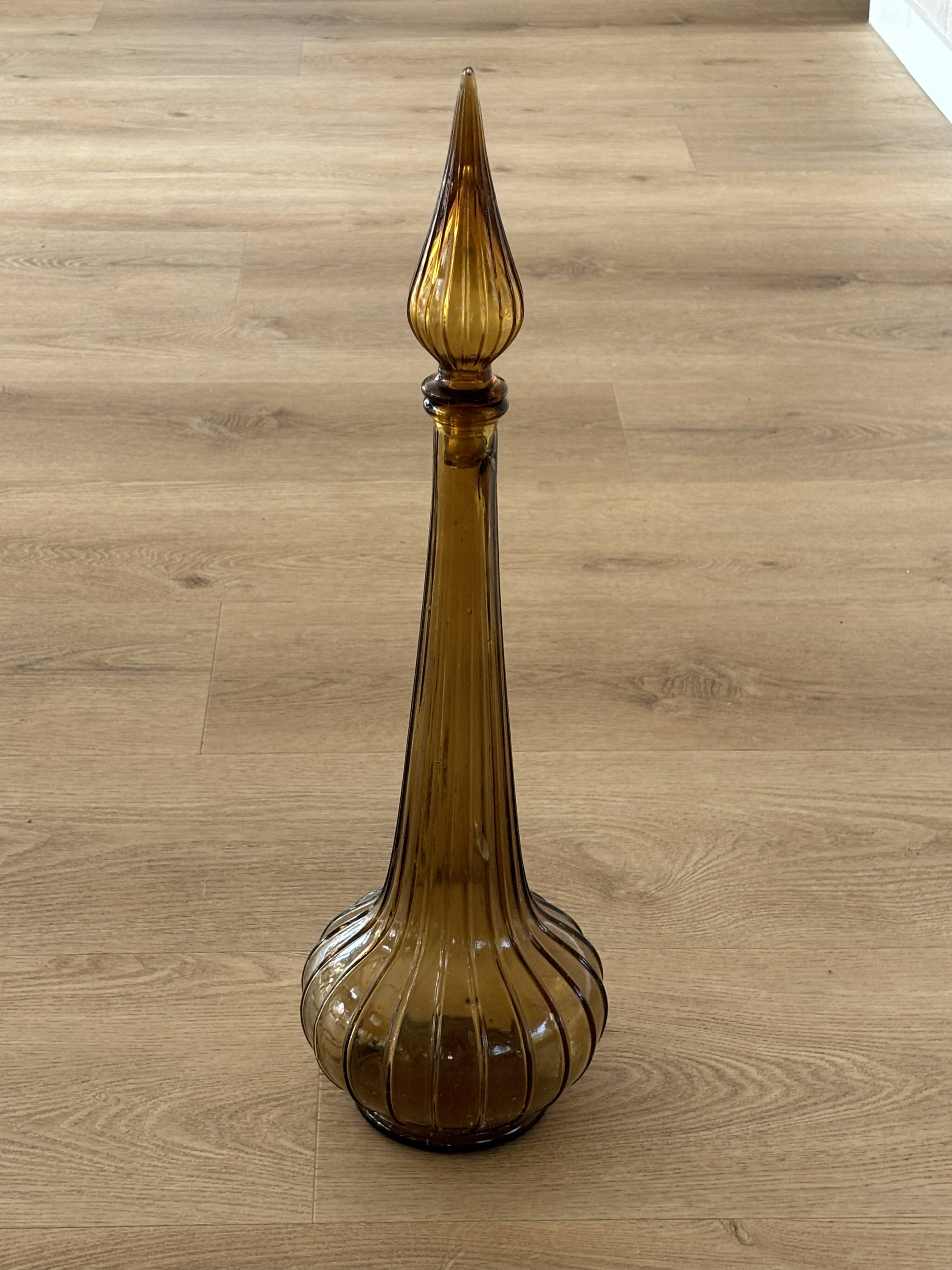 Vintage Empoli Glass Decanter with Stopper, Italy, 1960s