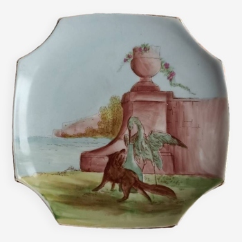 Antique plate early 20th century - the fox and the Stork