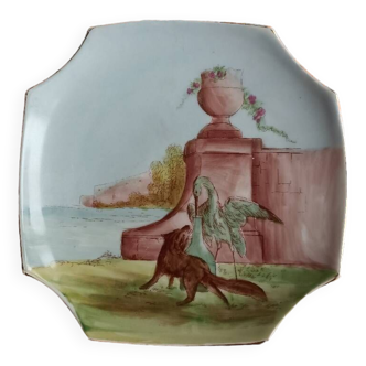 Antique plate early 20th century - the fox and the Stork