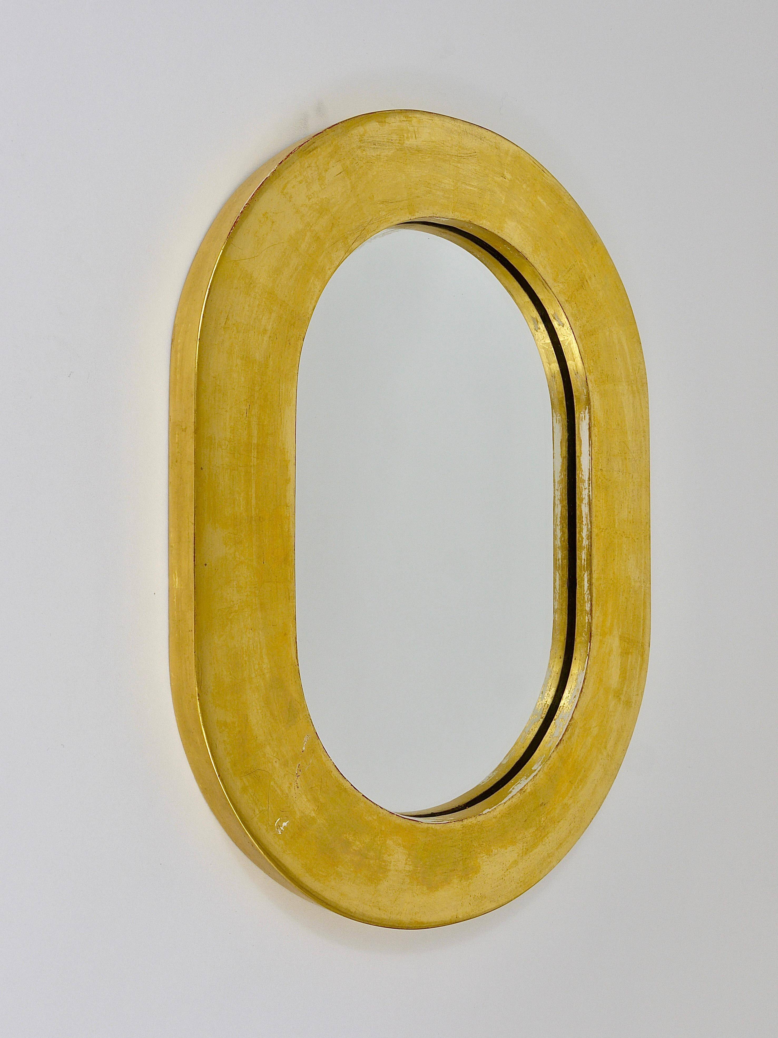 Miroir mural moderne autrichien plaqué or Carl Aubock, 1960s