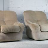 Pair of armchairs "space age". Beige corduroy velvet. France, circa 1970