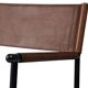 Pair of bar stools with backrest, brown leather and black metal.