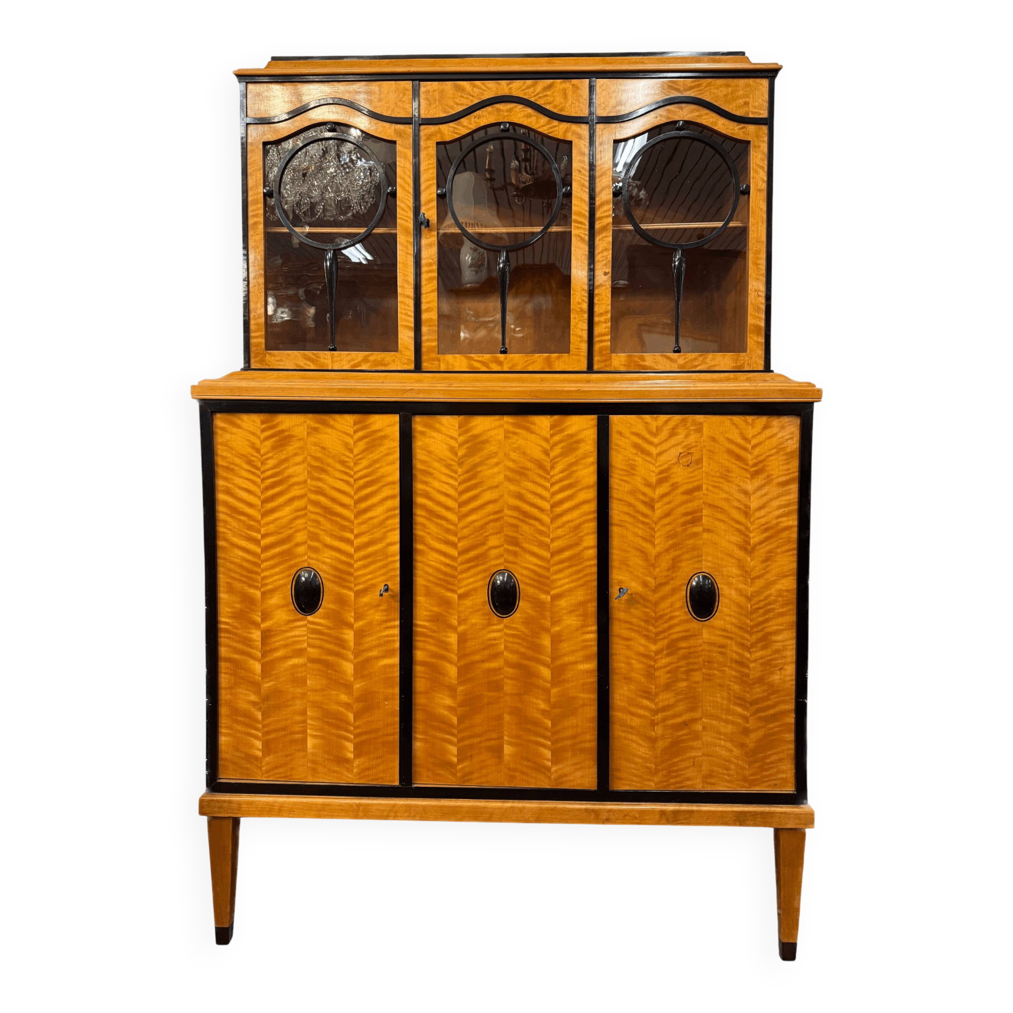 Art Deco Salon Display Cabinet, Flamed Birch Veneer, circa 1920