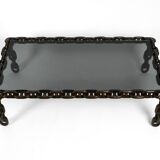 1970s XL Coffee Table Made of Nautical Iron Chain and a Thick Smoked Glass