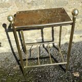 Bedside table or end table in mirrored glass and gold metal