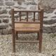 French antique turned wooden bobbin chair with rush seat