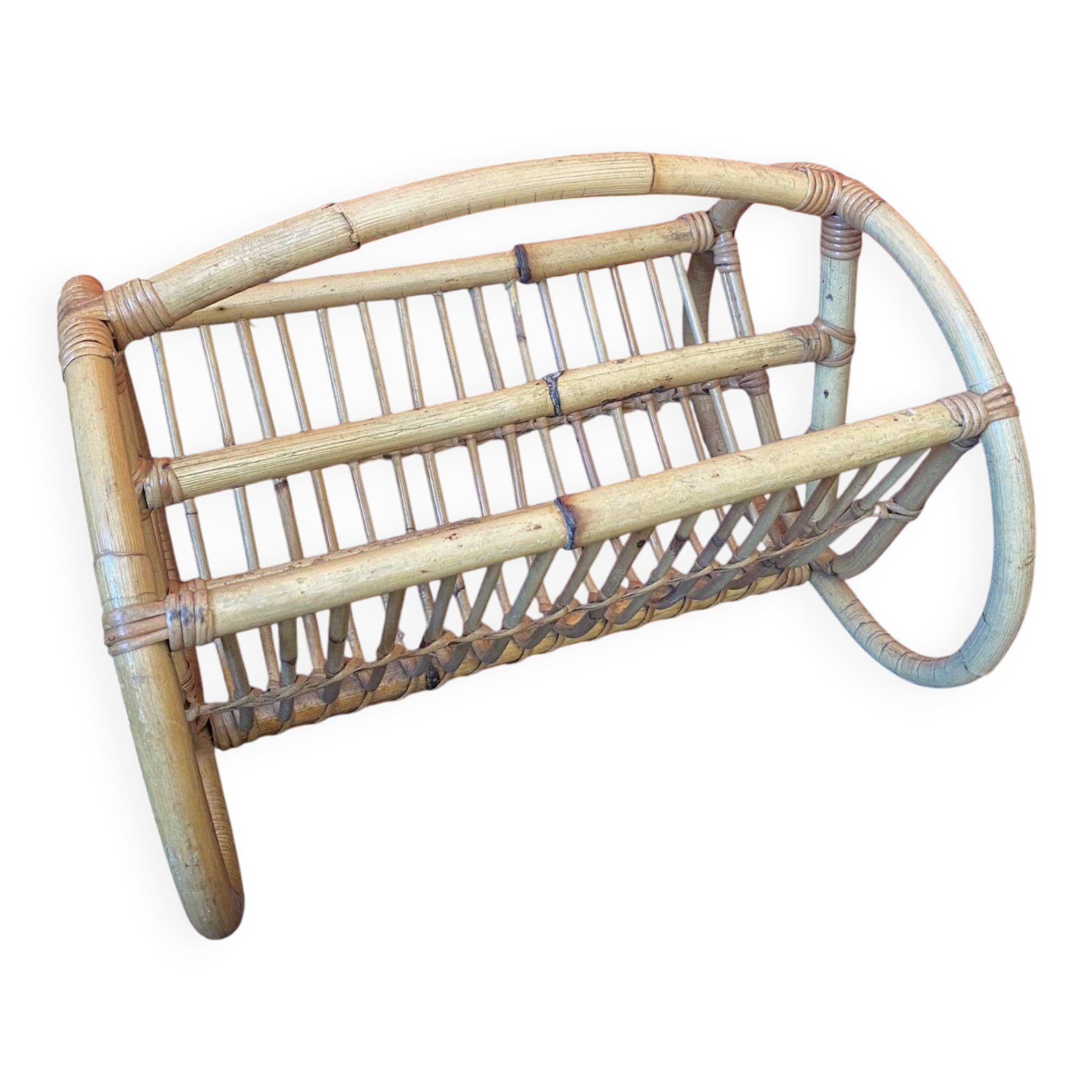 1960s rattan magazine rack