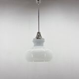 1970s Chrome & Milk Glass Pendant Light, Czechoslovakia