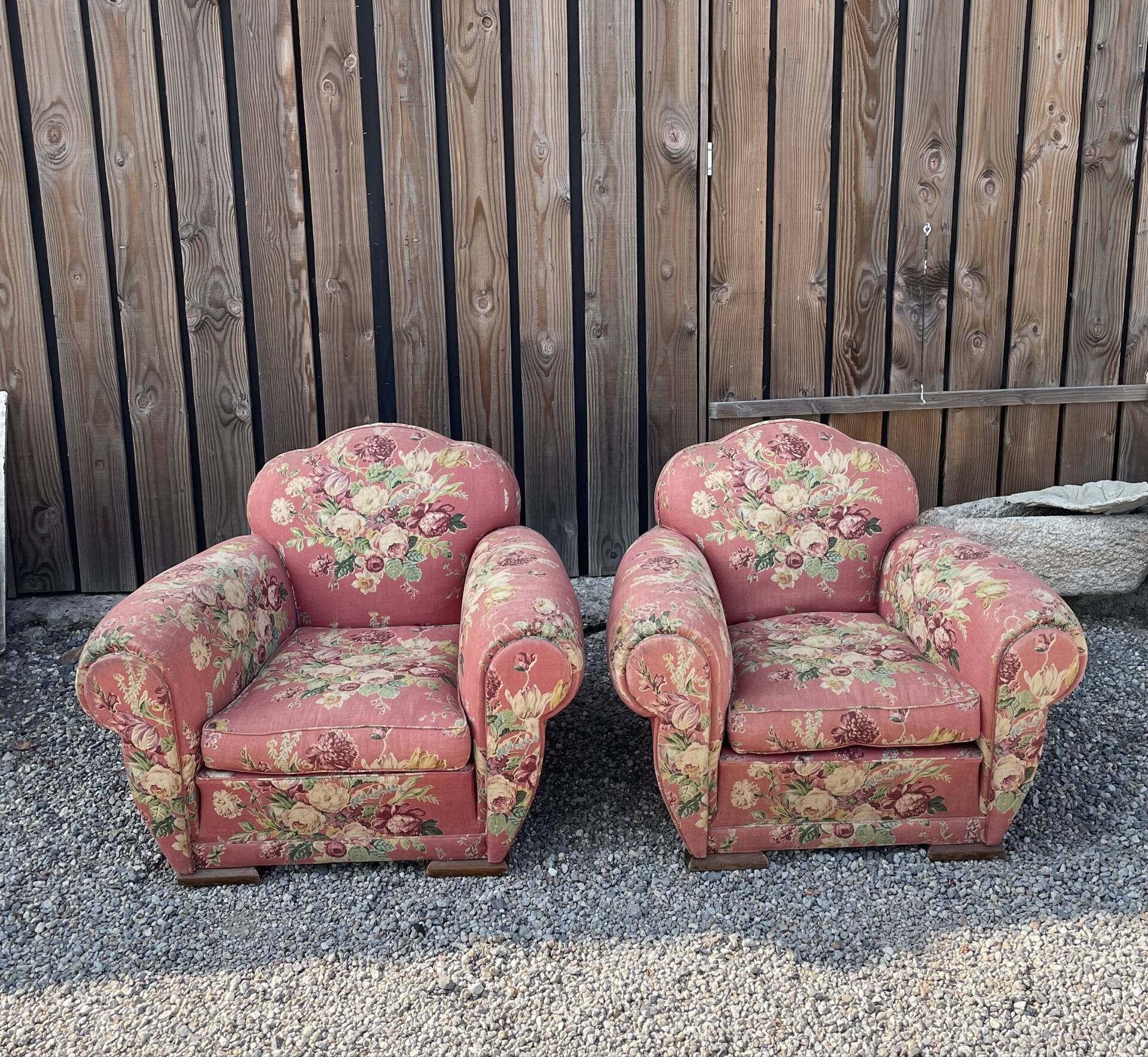 Two Vintage Floral Fabric Recliner Chairs