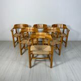 1970s Set of 6 Vintage Pine Dining Armchairs by Rainer Daumiller