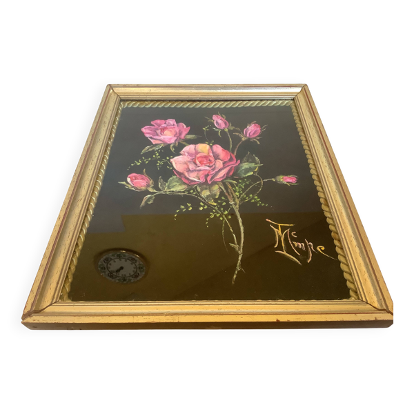 Tableau bouquet de fleurs peint sur velours signée