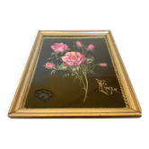 Tableau bouquet de fleurs peint sur velours signée