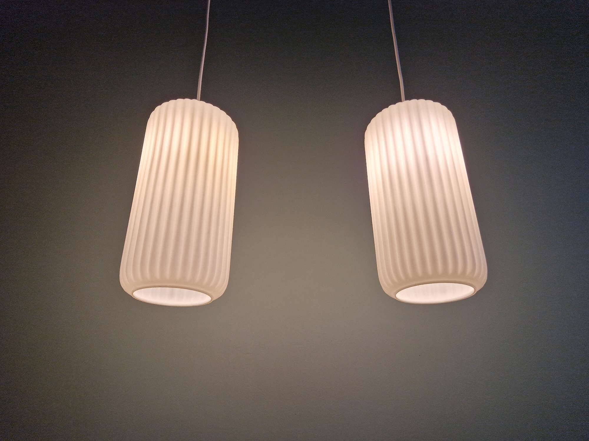 Pair of ribbed white opaline pendants, Philips, 1960s