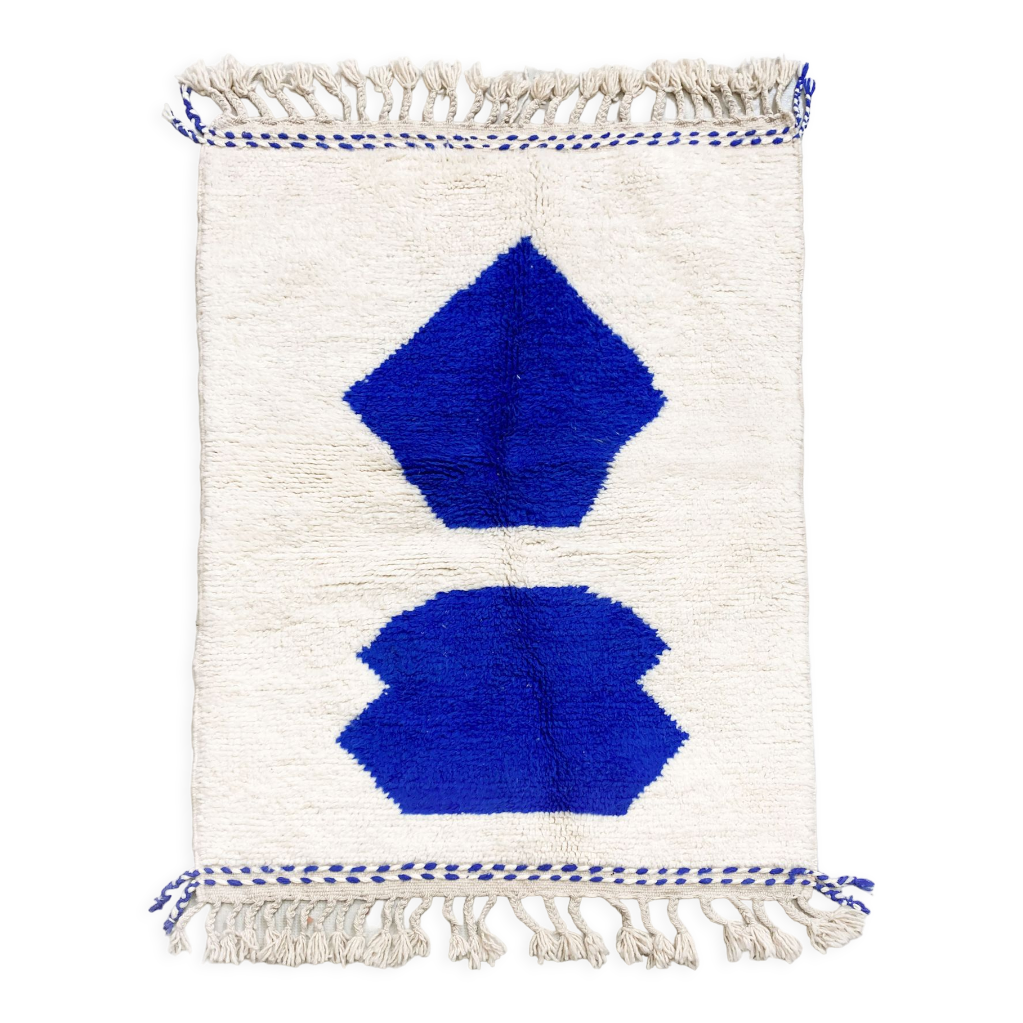 Moroccan Berber carpet beni ouarain contemporary with majorelle blue patterns