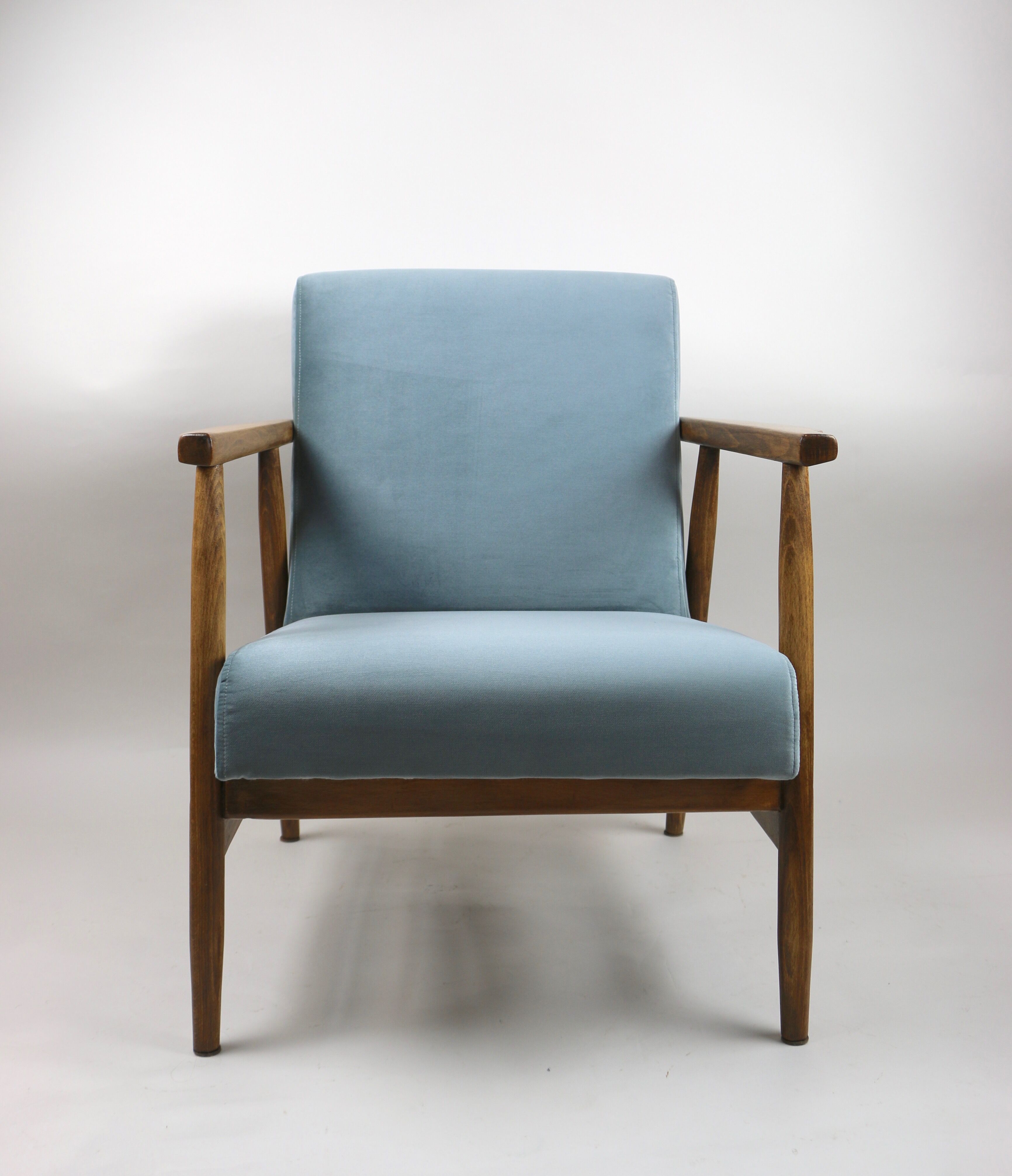 Vintage grey-blue velvet armchair, 1970