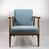 Vintage grey-blue velvet armchair, 1970