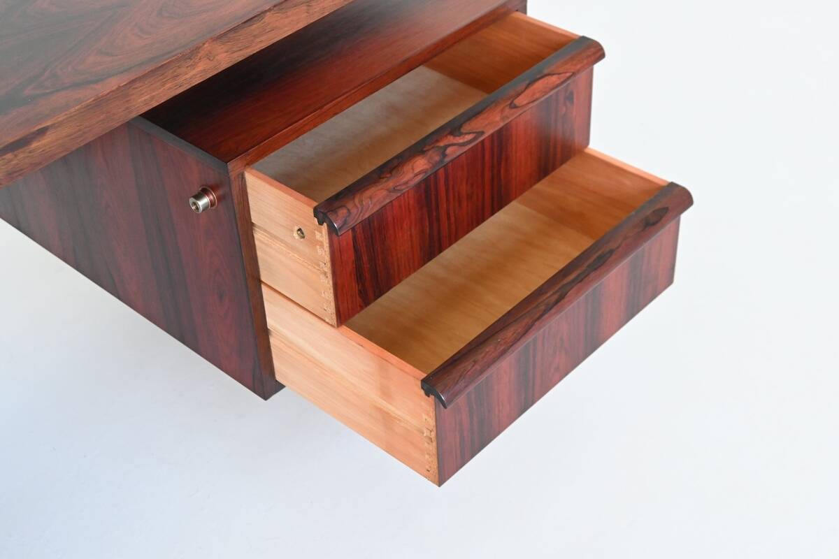 Danish floating writing desk in rosewood and chrome Denmark 1960