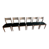 Set of six vintage scandinavian chairs. black faux leather seat, eros edition from around 1960.