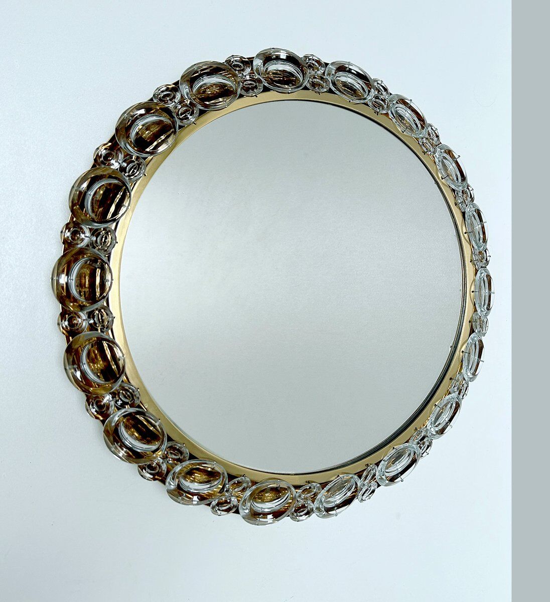 Vintage illuminated crystal brass mirror, 1960s