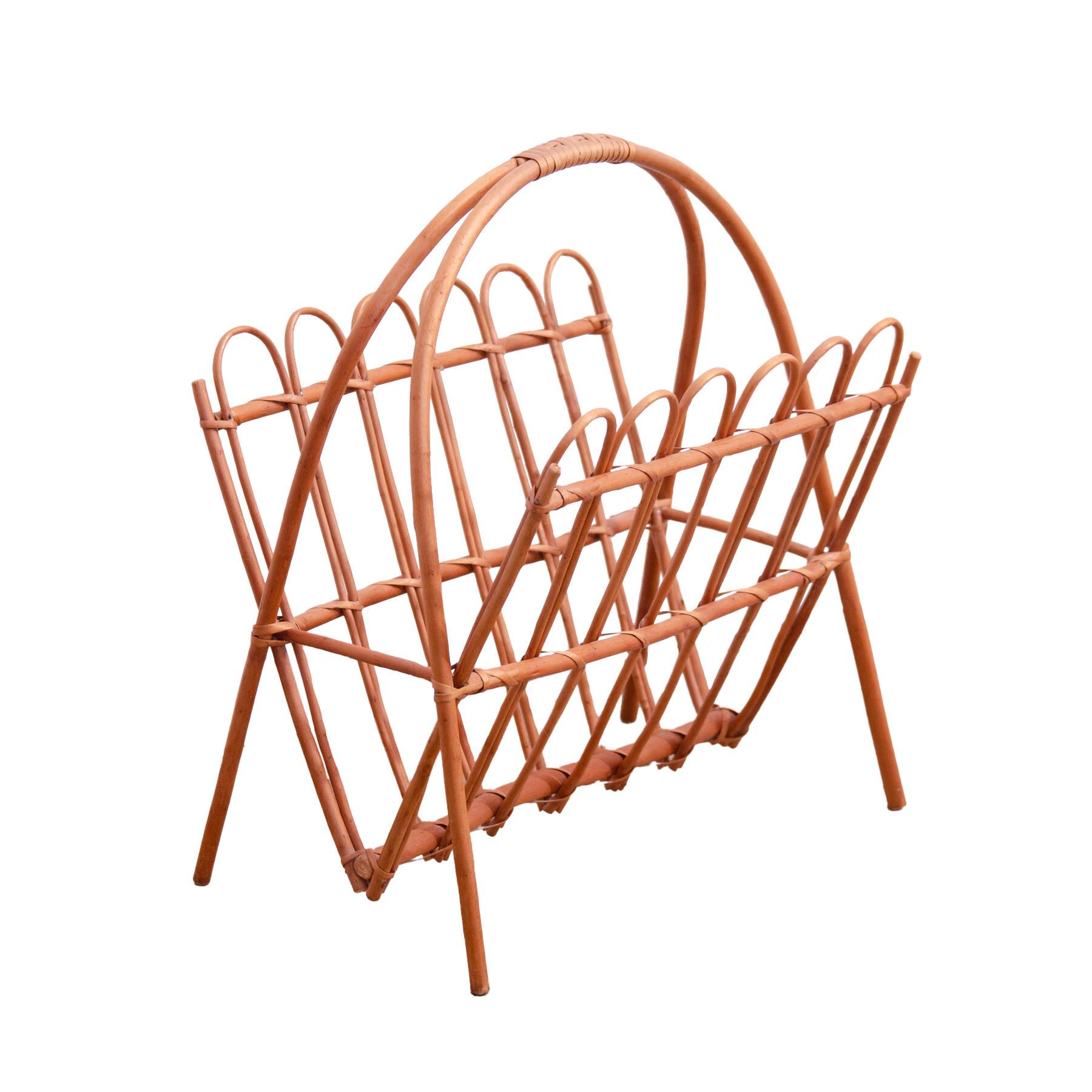 Mid century rattan magazine rack by Jan Kalous for ÚLUV, 1960´s, Czechoslovakia