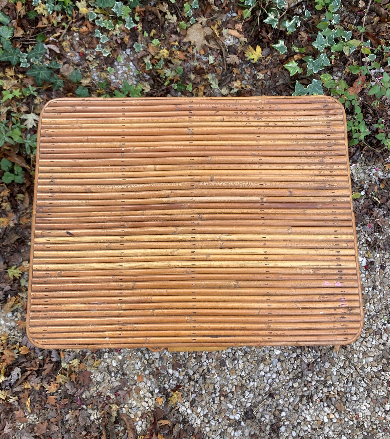 Vintage rattan magazine rack table