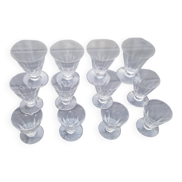 Service de verres coniques pour 4 personnes, cristal taillé à 9 côtes plates