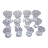 Set of conical glasses for 4 people, cut crystal with 9 flat ribs
