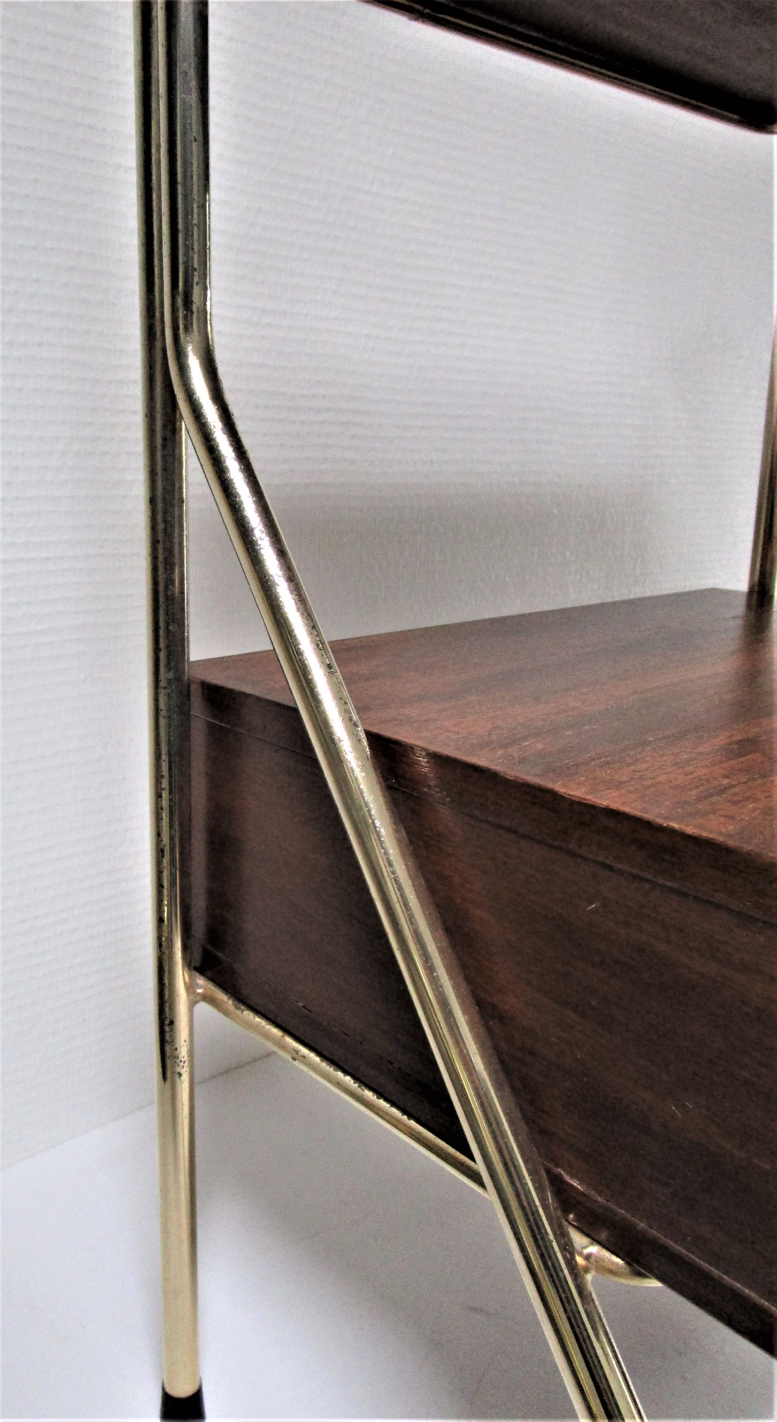 Bedside design in wood and gold metal 50s/60s