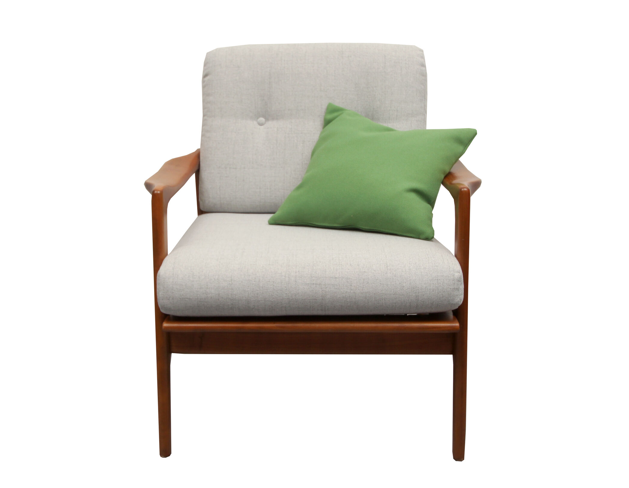 1960s armchair in cherrywood, light grey with green cushion