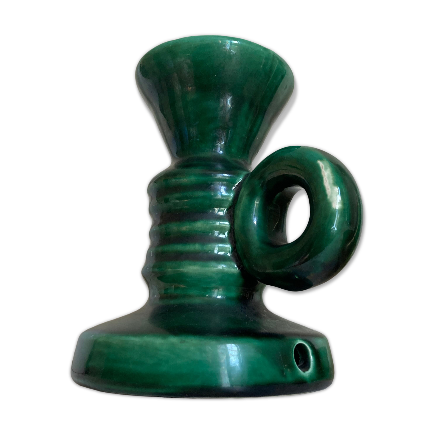 Vallauris candle holder in green ceramic