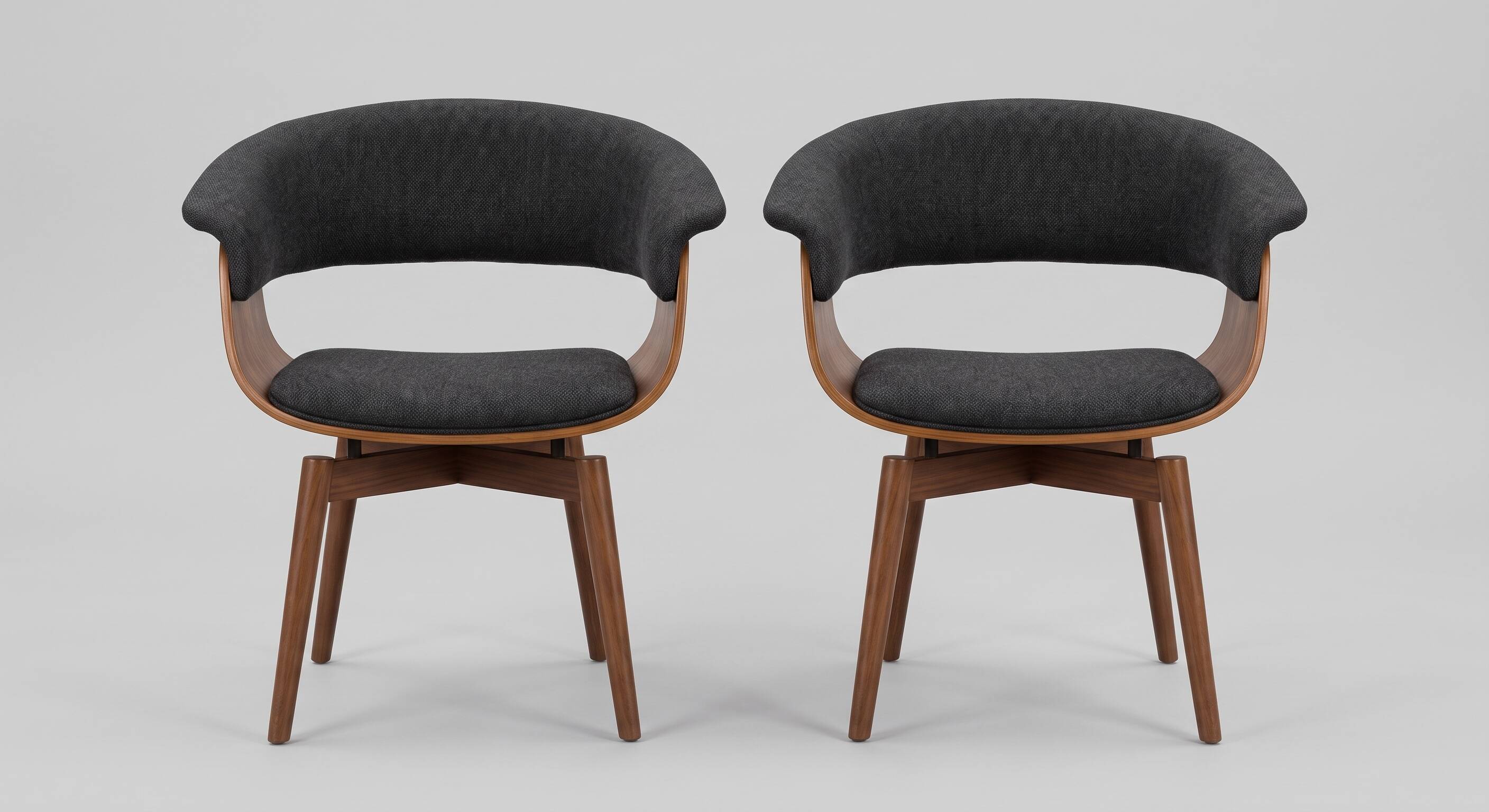 Paire de fauteuils vintage en bois et tissu anthracite