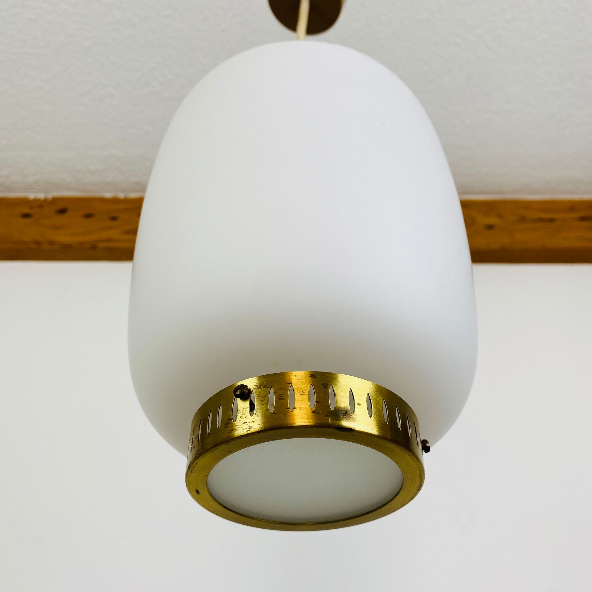 Scandinavian suspension Kina by Bent Karlby for Lyfa 1960 opaline brass